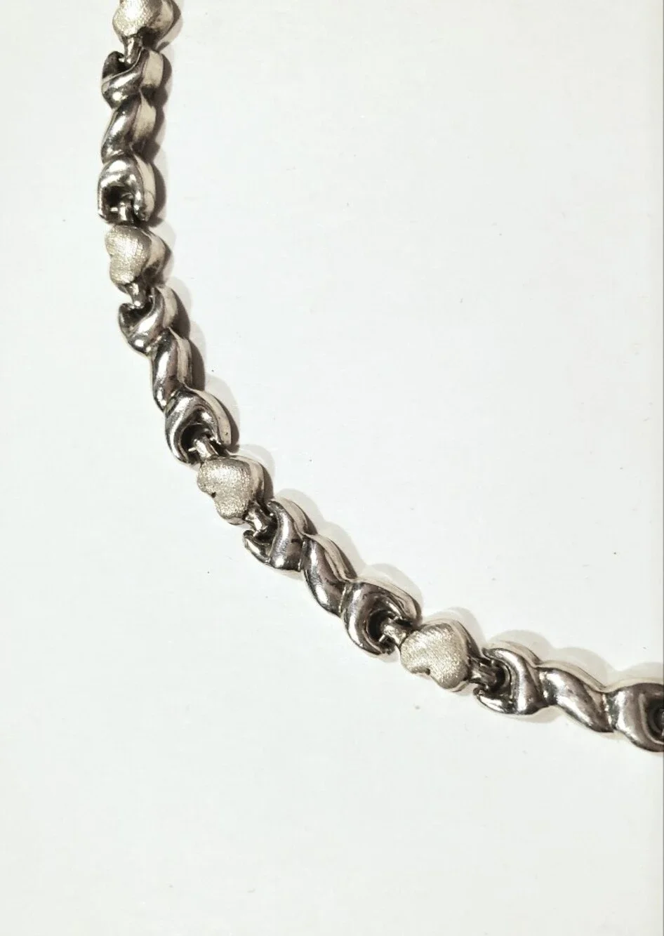 925 Heart Wave Link Bracelet Sterling Silver brushed polished mix 7
